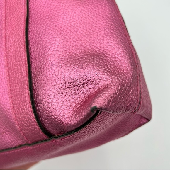 Victorias Secret Tote Bag Top Handle Small Metallic Pink Faux Leather Barbiecore - Picture 10 of 11